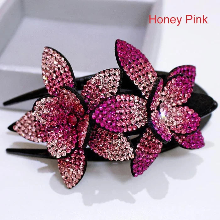 Rhinestone Double Flower Hair Clip - BRANDIFY STORE