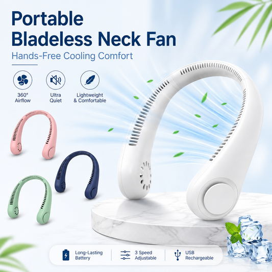Portable Bladeless Neck Fan – Rechargeable Hands-Free Cooling Fan for Summer, Travel, Office & Outdoor Use